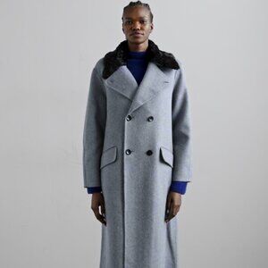 Proenza Schouler Double Breasted Wool Coat with Removable Faux Fur Collar